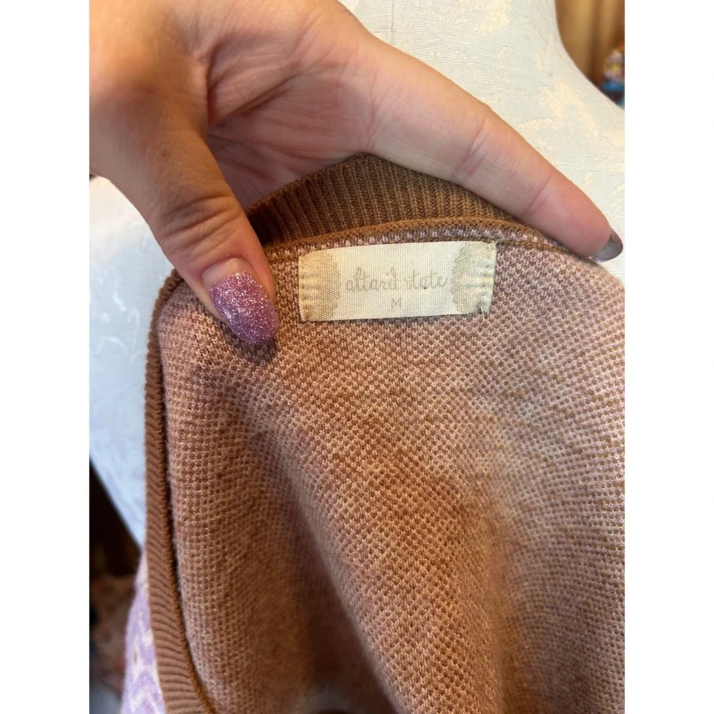 Altar'd State Brown Floral Checkerboard Cropped Sweater Boho Retro Sz M - Picture 6 of 8